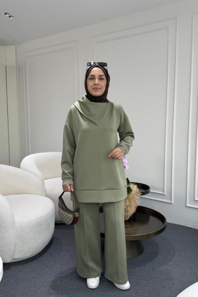 Asimetrik Yaka Scuba Takım Haki