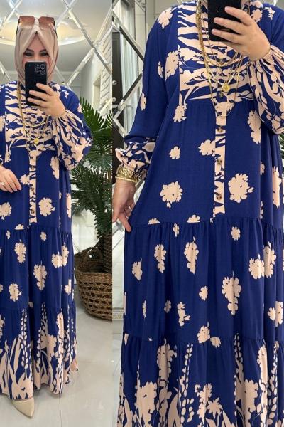 Alaçatı elbise viskon kumaş saks mavi Saks Mavisi