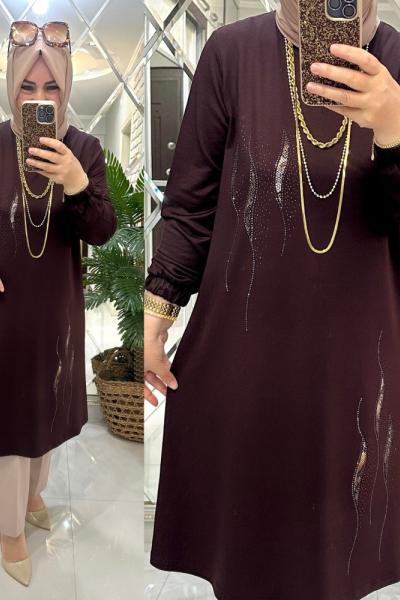 Alev tunik kristal penye kumaş kahve Kahverengi