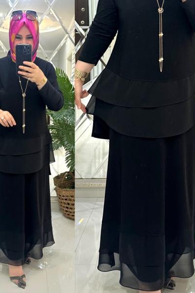 Belgin etekli takım sandy kumaş siyah Siyah