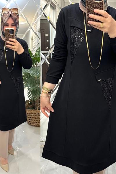 Firaz tunik oyşo penye kumaş siyah Siyah