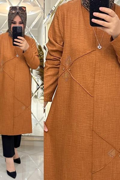 Hüsna tunik keten kumaş hardal Hardal Sarısı