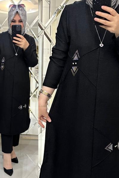 Hüsna tunik keten kumaş siyah Siyah