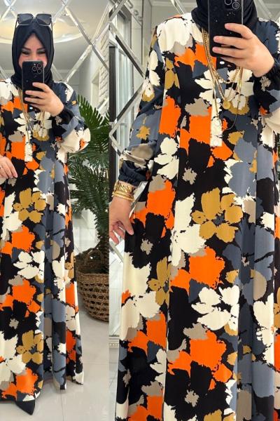 Karen elbise viskon kumaş turuncu Turuncu