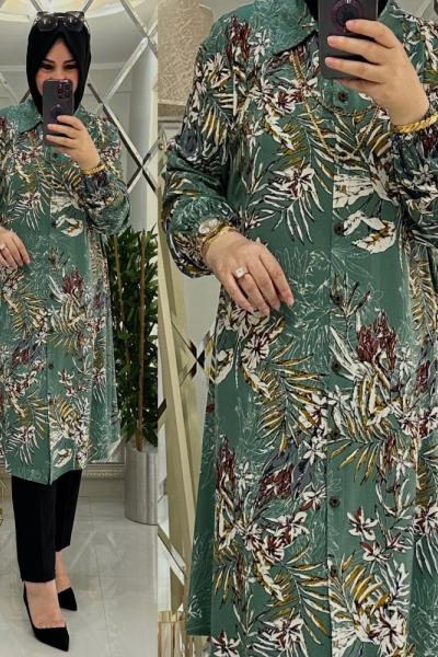 Nare gömlek viskon kumaş mint Mint Yeşili