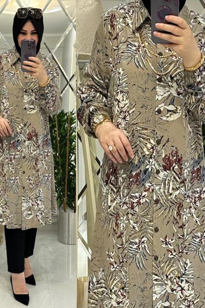 Nare gömlek viskon kumaş vizon Vizon