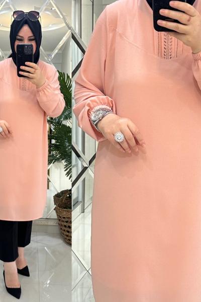 Sare tunik taş detaylı ince krep pudra Pudra