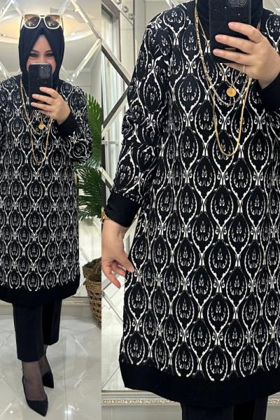 Seyran tunik fitilli bürümcük kumaş beyazlı Siyah Beyaz