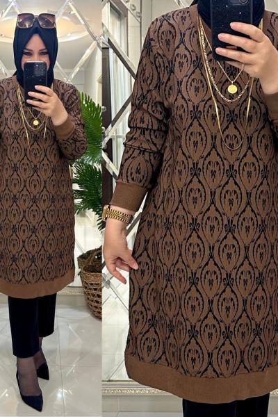 Seyran tunik fitilli bürümcük kumaş karamel Karamel