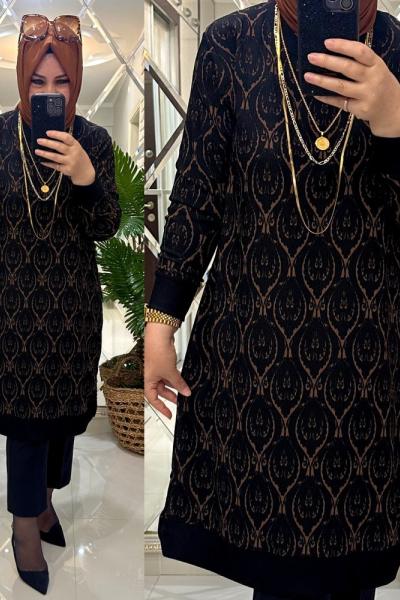 Seyran tunik fitilli bürümcük kumaş siyah/tarçın Siyah Tarçın