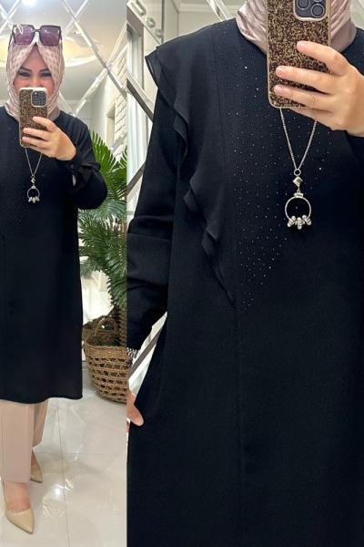 Şule tunik kumlu krep kumaş siyah Siyah