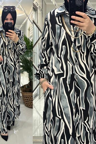 Suzan takım viskon kumaş siyah Siyah